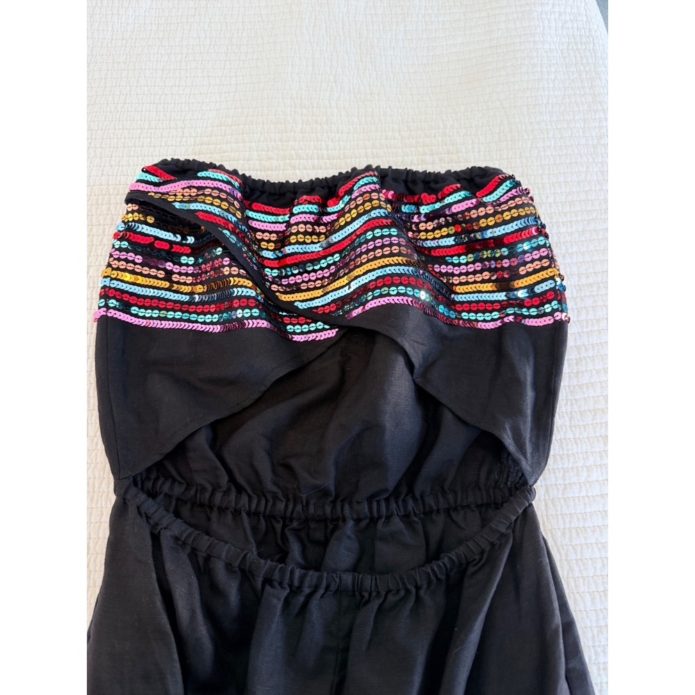 Carolina K Black Sequin Strapless Jumpsuit Multi Color Boho Bandeau One Piece - Picture 9 of 10